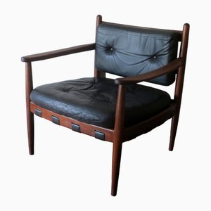 Cadett Sessel aus Leder & Teak von Eric Merthen, Schweden, 1960er