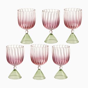 Calypso Wine Glass in Pink-Green by Serena Confalonieri, Set of 6
