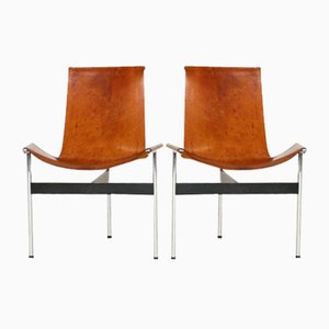 T-Chairs in Leather by Ross Littell for Laverne International, 1950s, Set of 2