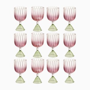 Calypso Wine Glasses in Pink-Green by Serena Confalonieri, Set of 12