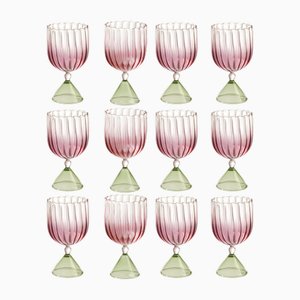 Calypso Wine Glasses in Pink-Green by Serena Confalonieri, Set of 12