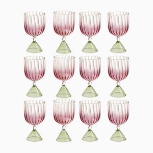 Copas de vino Calypso en rosa y verde de Serena Confalonieri. Juego de 12