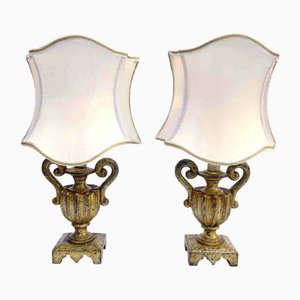 Italian Bedside Table Lamps in Gilded Wooden, Early 1800s, Set of 2