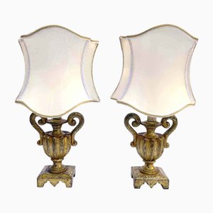 Lampade da comodino in legno dorato, Italia, inizio XIX secolo, set di 2