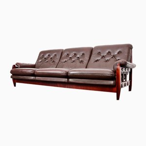 Mid-Century 3-Sitzer Sofa aus Palisander & Leder Rodeio von Jean Gillon für Italma Wood Art, Brasilien, 1960er