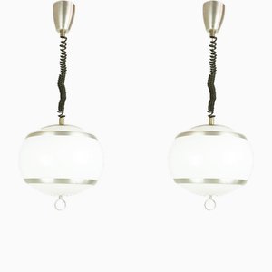 Vintage Pendant Lamps in Satin Aluminum from Stilux Milano, 1960s, Set of 2