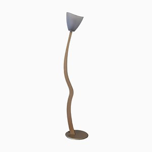 Lámpara de pie italiana curvada de madera, años 80