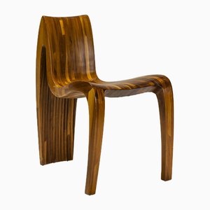 Vintage French Three-Legged Side Chair in Wood, 1970s