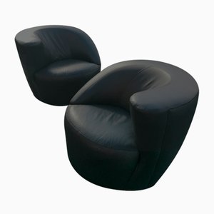 Leather Nautilus Lounge Chairs by Vladimir Kagan for Directional USA, 1970s, Set of 2
