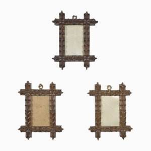 Antique Bavarian Black Forest Fruitwood Picture Frames, Set of 3