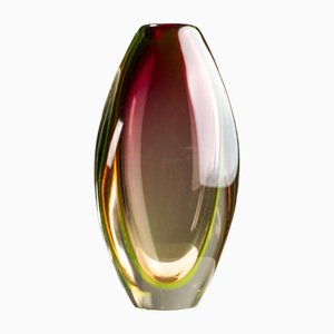 Vase Sommerso Murano Rouge et Jaune par Flavio Poli pour Seguso Vetri d'Arte, 1960s