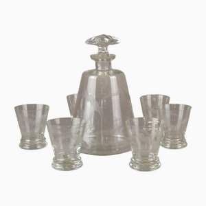 Carafe en Verre avec Verres d'Avant-Guerre, 1930s, Set de 7