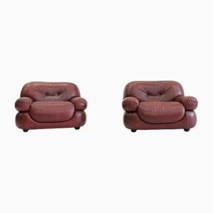 Italian Sapporo Leather Armchairs for Mobil Girgi, 1970s, Set of 2