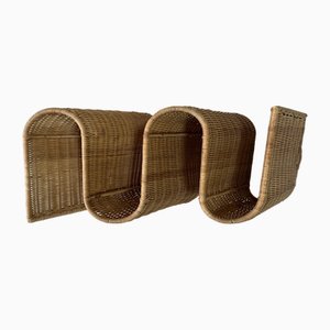 Mid-Century Rattan Wall Mounted Magazine Holder, 1970s