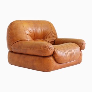 Italian Cognac Leather Lounge Chair by Sapporo for Mobil Girgi, 1970s