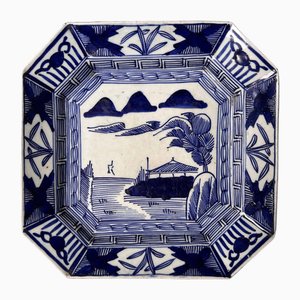 Late Edo Imari Porcelain Plate Sometsuke Dyed Sengaki Sansui, Japan