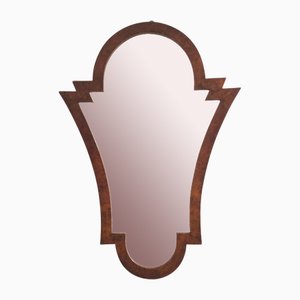 Vintage Art Deco Shield Shaped Beveled Wall Mirror with Walnut Frame, Italy, 1940s