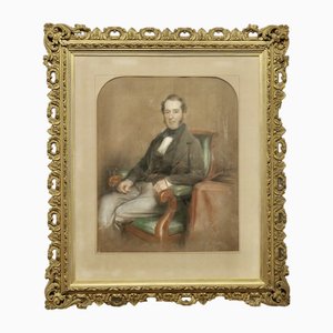 Thomas Price Downes, Retrato de un caballero, pastel y carboncillo, década de 1800, enmarcado