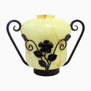Jugendstil Vase aus Glas & Eisen, 1930er