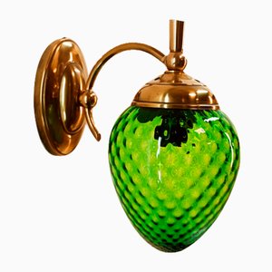 Green Glass & Brass Wall Light