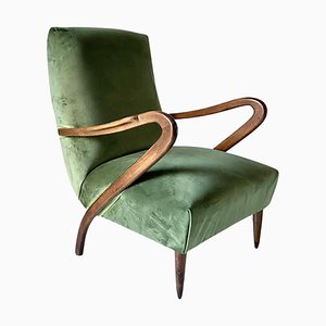 Vintage Green Velvet Armchair by Guglielmo Ulrich, 1950s