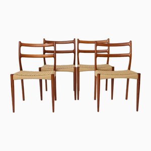 Dining Chairs in Teak with Papercord Seat, 1960s, Set of 8