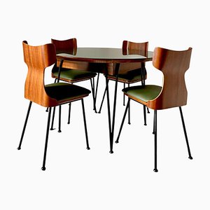 Dining Table and Chairs in Curved Wood and Iron by Carlo Ratti, Italy, 1950s, Set of 5
