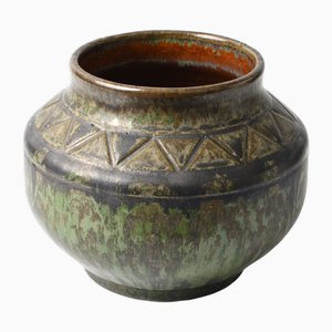 Vaso da studio in ceramica smaltata verde, Germania, anni '70