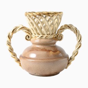 Antike durchbrochene belgische Vase von Faiencerie Thulin