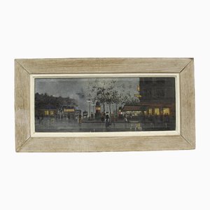 Animated View of Paris in the Evening, 1900, Oil on Canvas, Framed