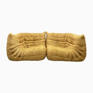 Sofá modular de dos esquinas vintage en amarillo de Ligne Roset Togo. Juego de 2