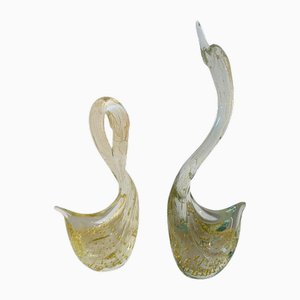 Modernist Clear and Gold Murano Glass Sculptures of Swans, 1960s, Set of 2