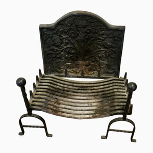 Large Fire Grates with Chimney Back, 1890s, Set of 4