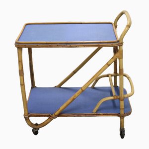 Chariot de Service Rectangulaire Mid-Century en Bambou et Rotin, France, 1960s
