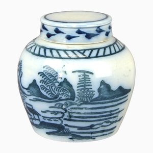Pot à Gingembre en Porcelaine avec Couvercle Cobalt, Chine, 19ème Siècle