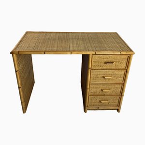 Mid-Century Desk in Vimini Rattan and Bamboo, 1960s