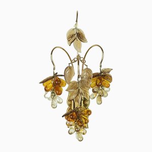 Mid-Century Sconce in Crystal Glass and Gilt Brass Grapes and Leaves by Christoph Palme for Palwa, 1970s