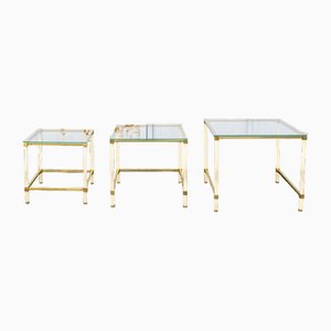 Vintage Italian Board Coffee Tables in Brass and Glass, 1970s, Set of 3