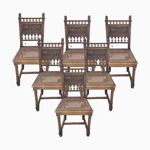 Antique Spanish Colonial Walnut Carved Chairs with Lion Heads, Set of 6