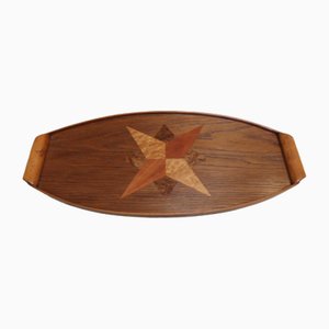 Vintage Wooden Tray with Inlay, 1930s