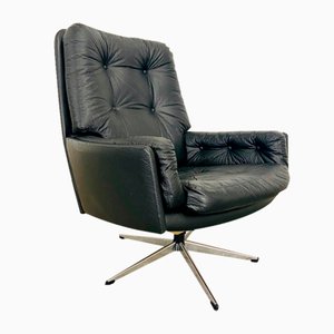 Mid-Century Danish Black Leather Swivel Chair by Svend Skipper, 1970s