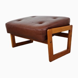 Danish Modern Teak and Leather Ottoman, 1960s