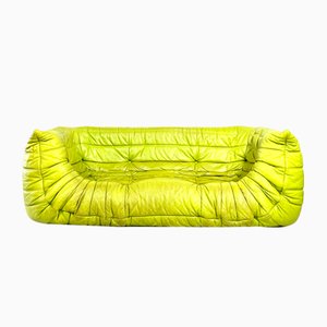 Canapé Togo Vintage 3 Places avec Accoudoirs en Cuir Vert par Michel Ducaroy pour Ligne Roset, 2012