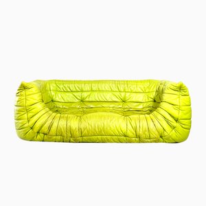 Vintage 3-Seat Togo Sofa with Arms in Green Leather by Michel Ducaroy for Ligne Roset, 2012