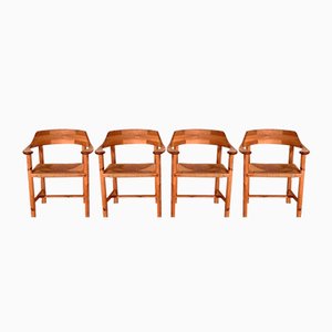 Chaises de Salle à Manger Vintage en Pin et Corde en Papier par Rainer Daumiller, 1970s, Set de 4