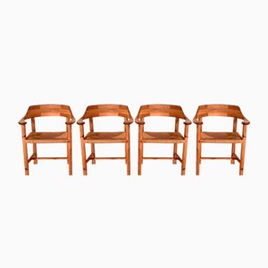 Vintage Dining Chairs in Pine and Paper Cord by Rainer Daumiller, 1970s, Set of 4