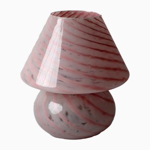 Large Pink Swirl Murano Glass Mushroom Table Lamp, 1970s