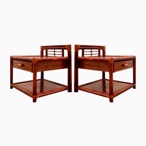 Bamboo and Wooden Tables, 1980s, Set of 2
