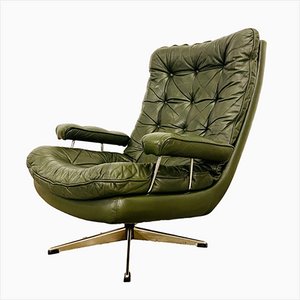 Mid-Century Danish Green Leather and Chromed Easy Chair, 1970s