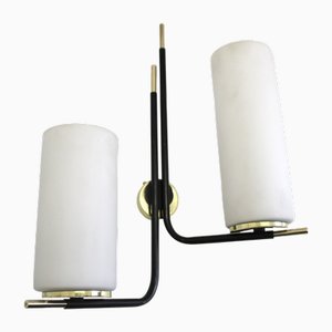 Black Sconce with Brass and White Glass Shades from Lunel, 1960s